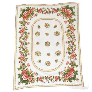 Vintage 1970s Polish Folk Art Floral Table Cloth